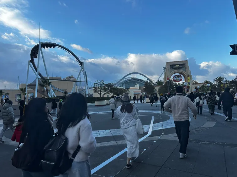 Visitors at the entrance to Universal Studios Japan